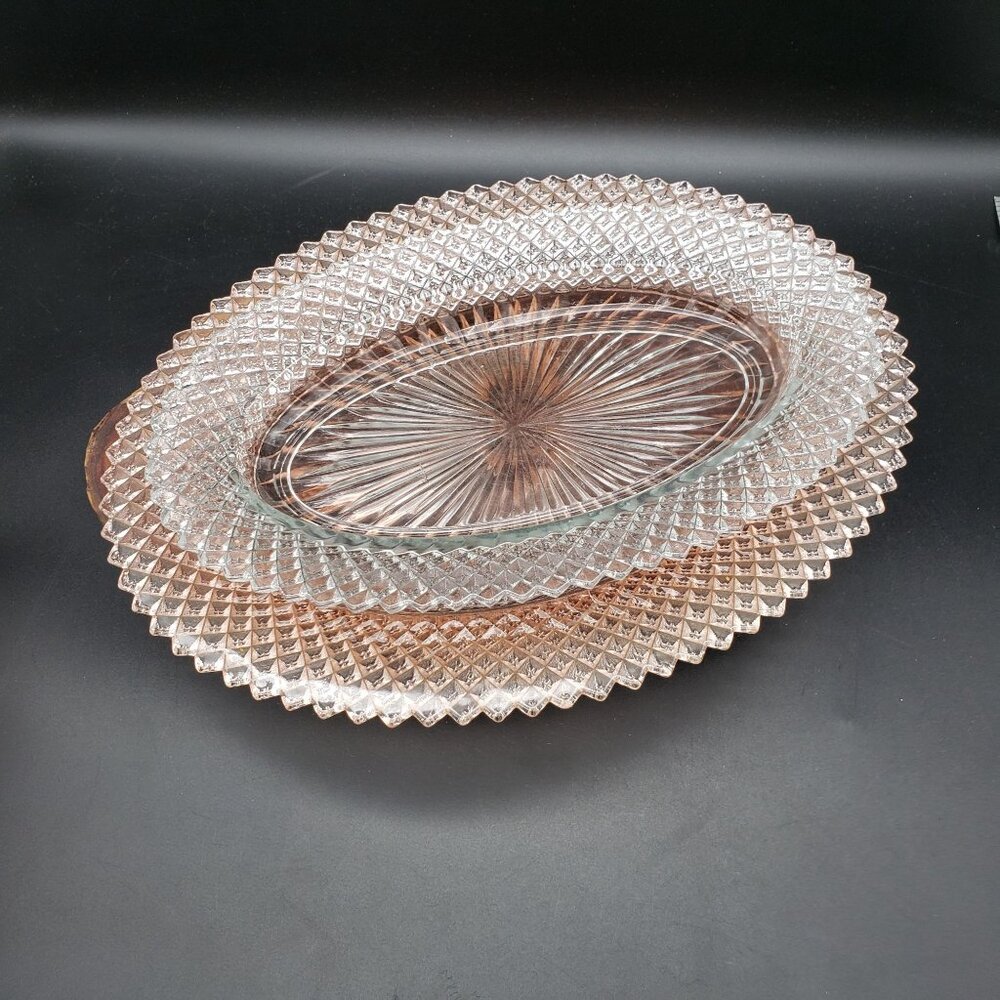 Anchor Hocking Miss America Oval Platters Clear & Pink Glass Set 2 Vintage - Picture 2 of 6